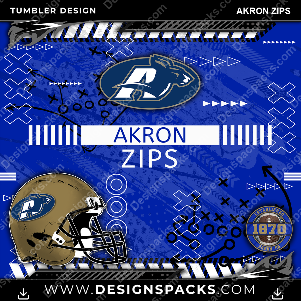 College Sport Xs & Os Akron Zips NCAA College Sport Tumbler Digital Wrap Design Download