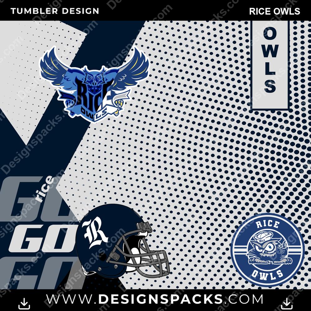 College Sport GO Rice Owls Tumbler Digital Wrap Design