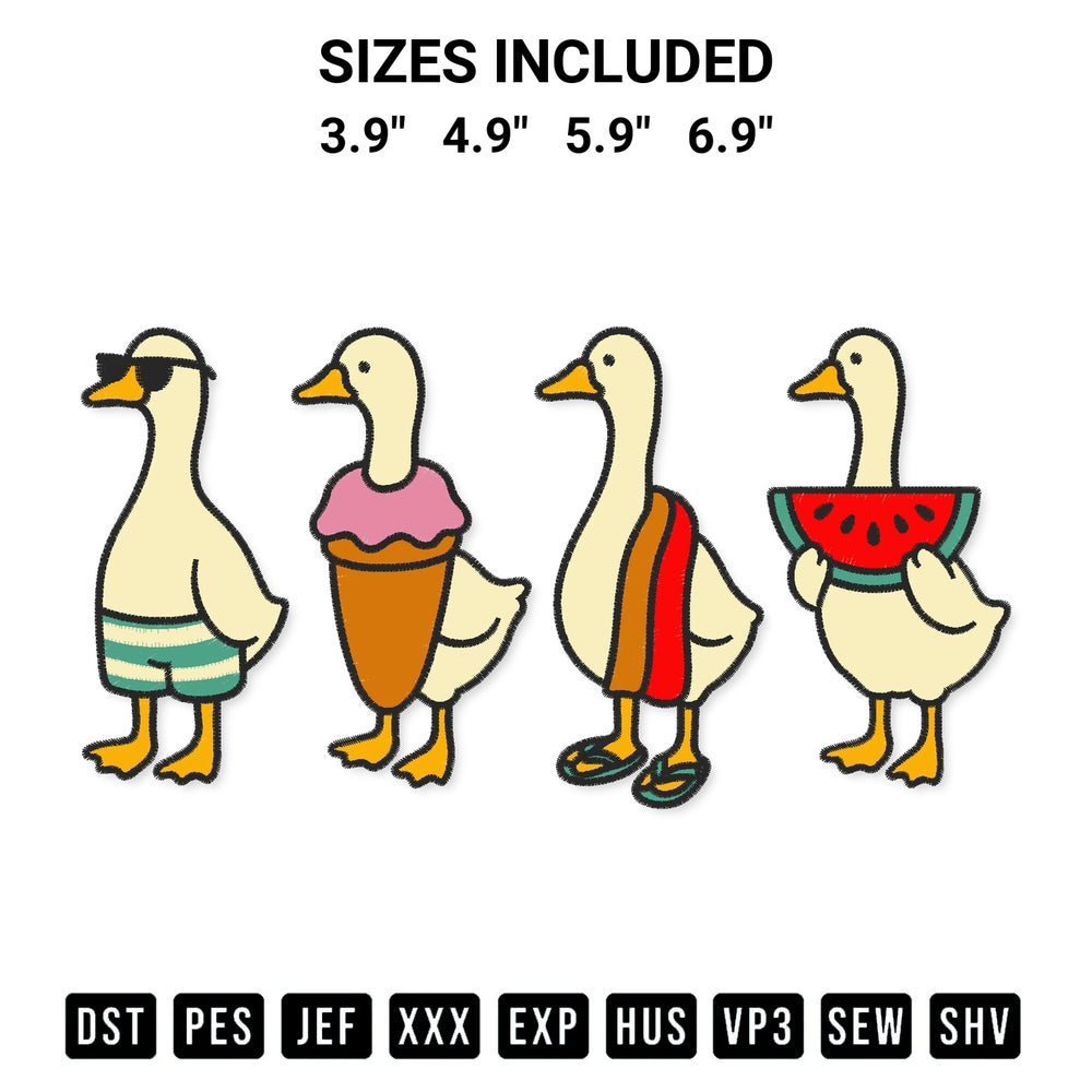 Get the Summer Goose Embroidery Design embroidery design for your custom crafts! Premium digitized files available for instant download at Designspacks.com. Available sizes: 3.9", 4.9", 5.9", 6.9".