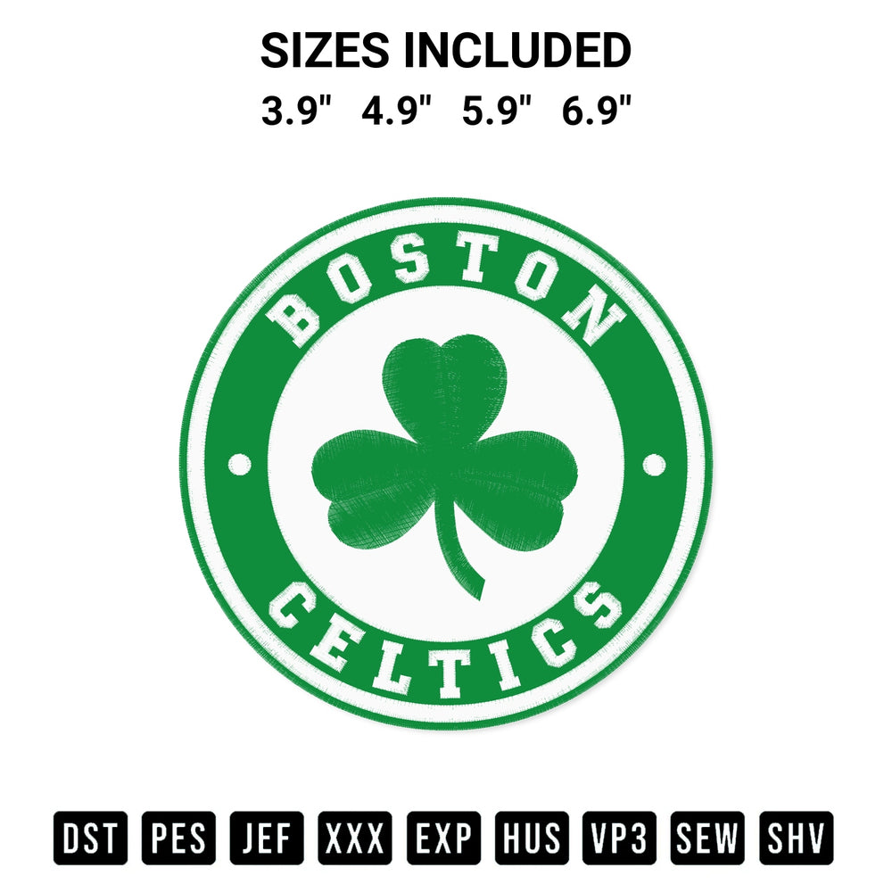 Discover the perfect addition to your crafting collection: Boston Celtics Circle Logo Embroidery Design embroidery file. Instantly available at Designspacks.com. Available sizes: 3.9", 4.9", 5.9", 6.9".
