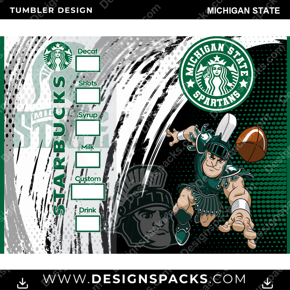 College Sport Starbucks Michigan State NCAA College Sport Tumbler Digital Wrap Design Download