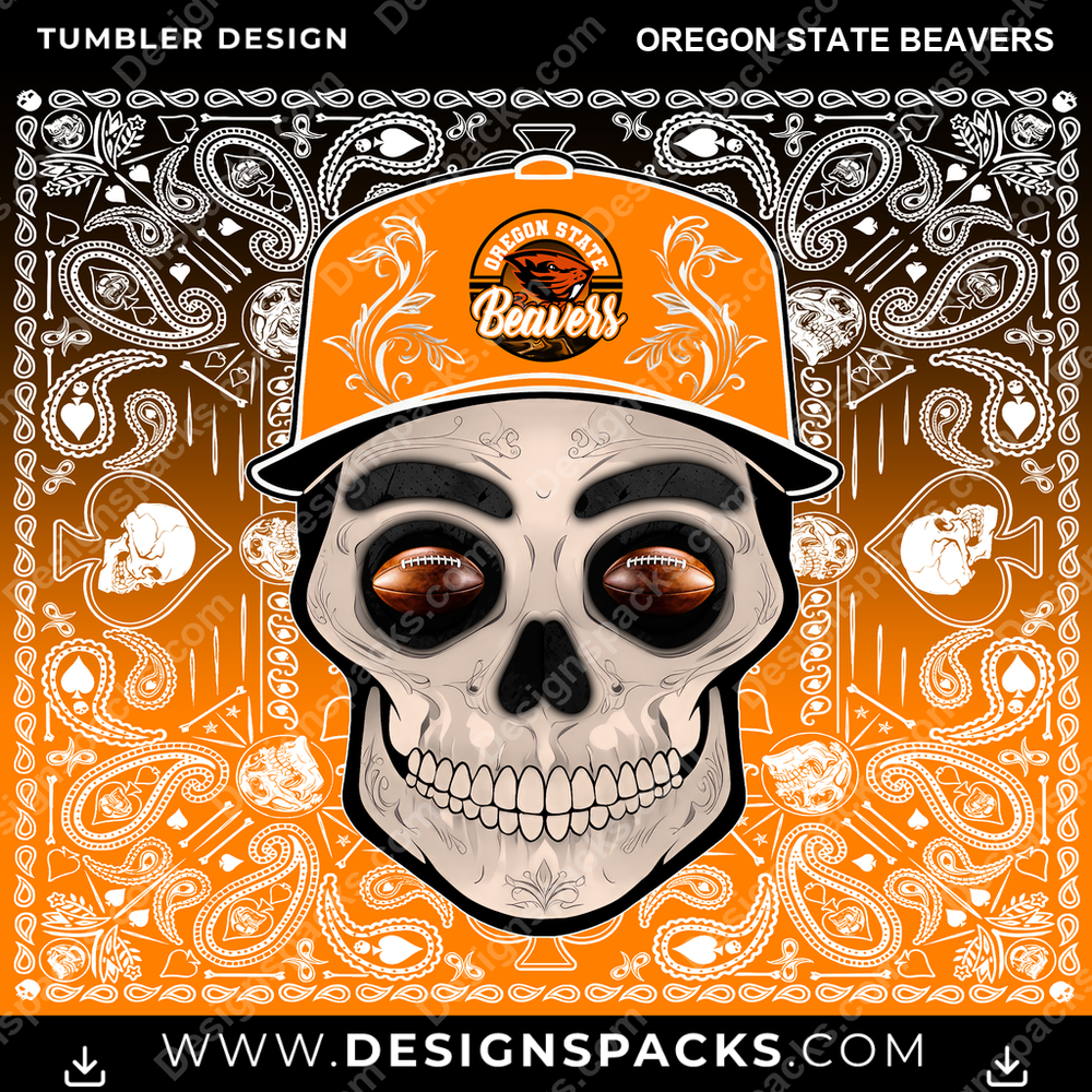 College Sport Skull Handkerchief Oregon State Beavers NCAA College Sport Tumbler Digital Wrap Design Download