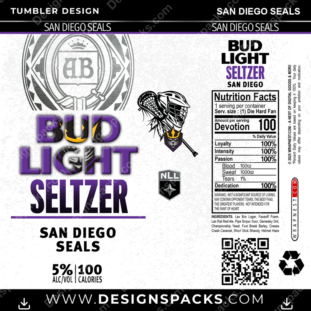 Lacrosse Bud Light Seltzer San Diego Seals Tumbler Digital Wrap Design