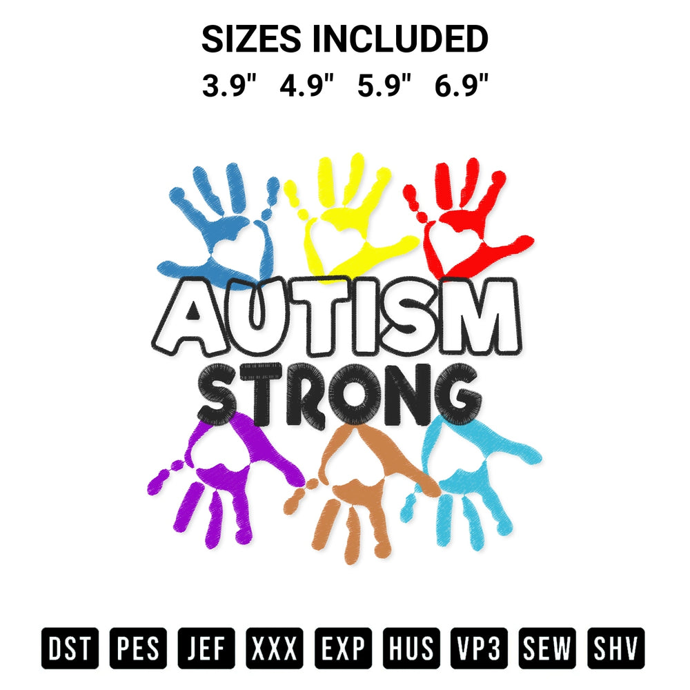 Elevate your next project with our Autism Strong Embroidery Design embroidery file. Shop high-quality digital patterns instantly at Designspacks.com. Available sizes: 3.9", 4.9", 5.9", 6.9".