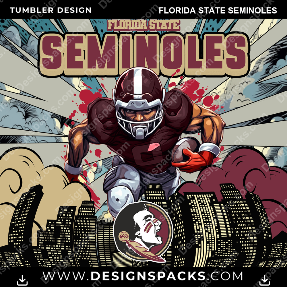 College Sport Comic Cover Florida State Seminoles NCAA College Sport Tumbler Digital Wrap Design Download