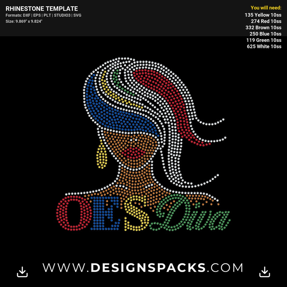 Oes Diva Woman Face Rhinestone Digital Template