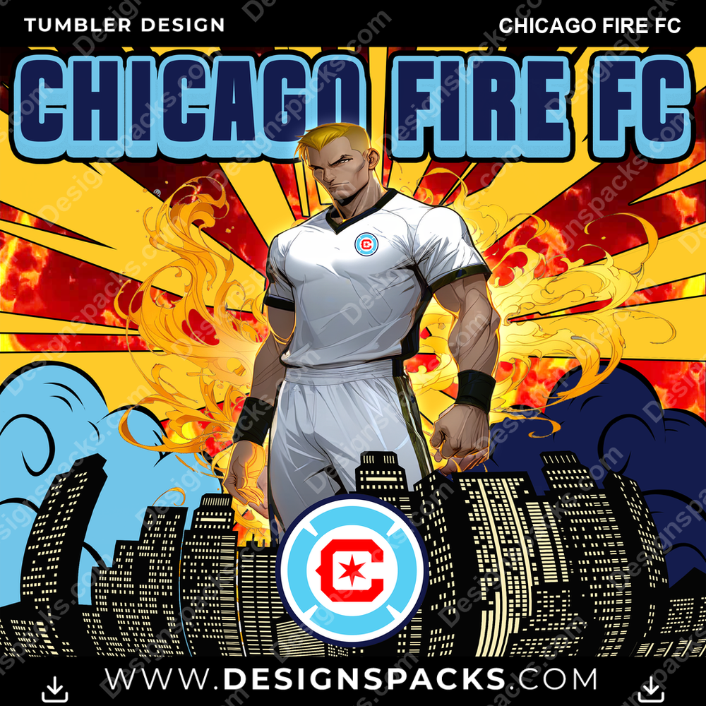 US Soccer Comic Cover Chicago Fire FC MLS Tumbler Digital Wrap Design Download