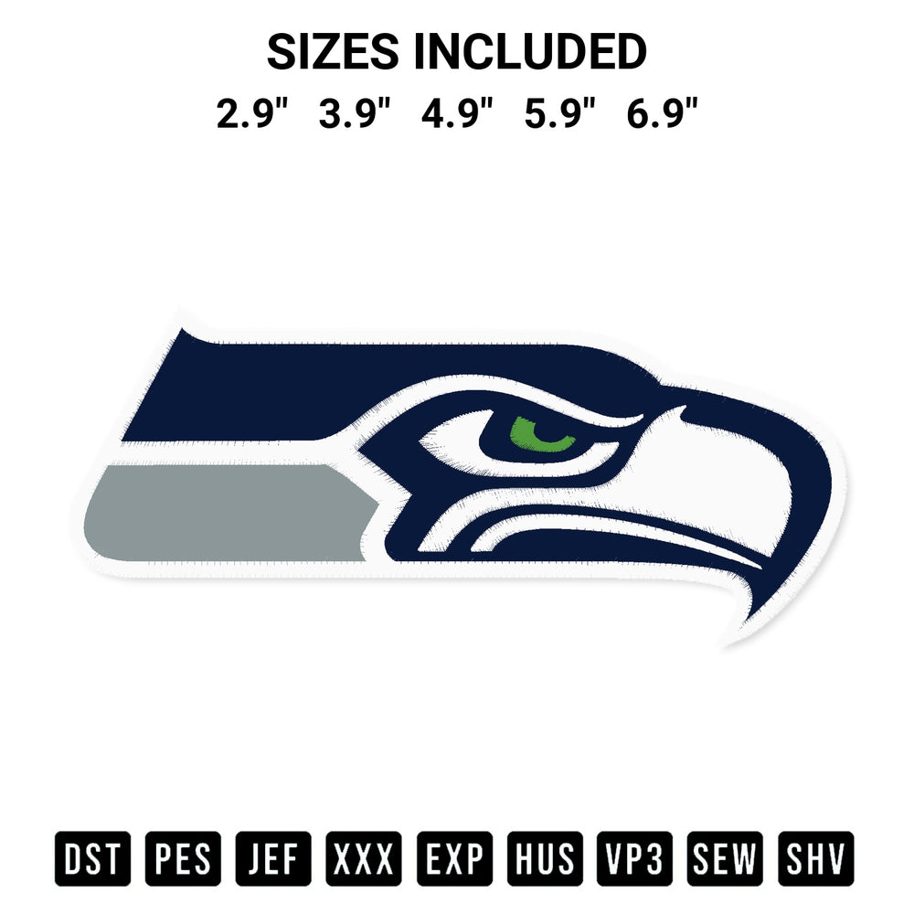 Add a unique touch to your apparel with the Seattle Seahawks Logo Embroidery Design embroidery file. Premium instant download available now on Designspacks.com. Available sizes: 2.9", 3.9", 4.9", 5.9", 6.9".