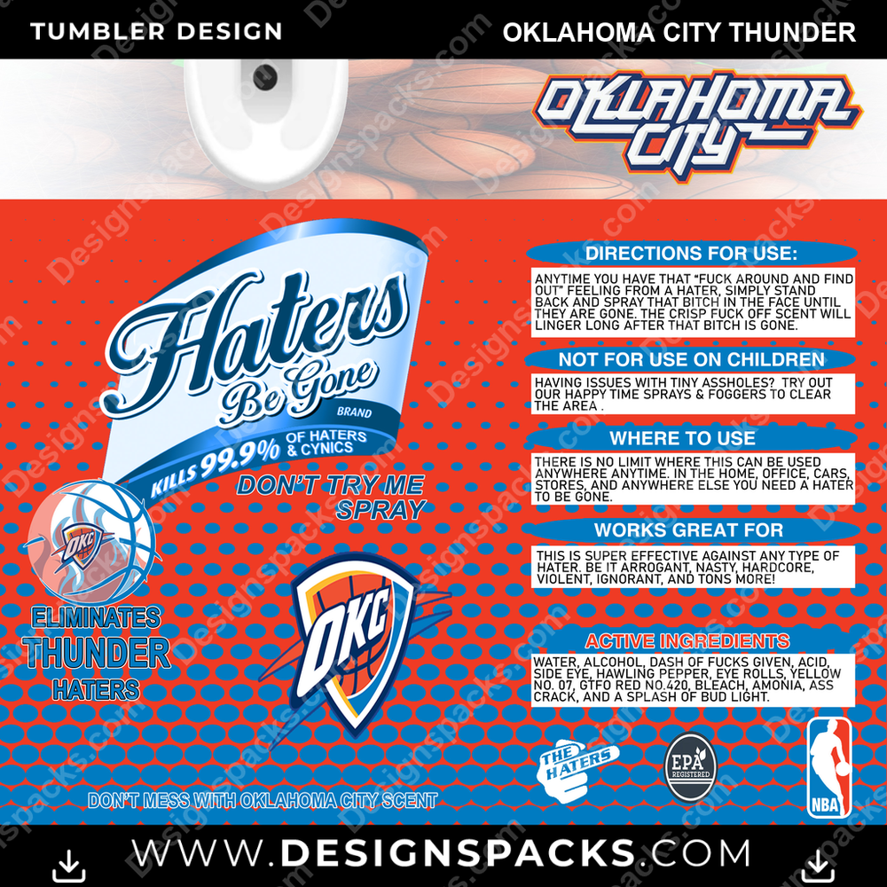 Basketball Haters Be Gone Oklahoma City Thunder NBA Basketball Tumbler Digital Wrap Design Download