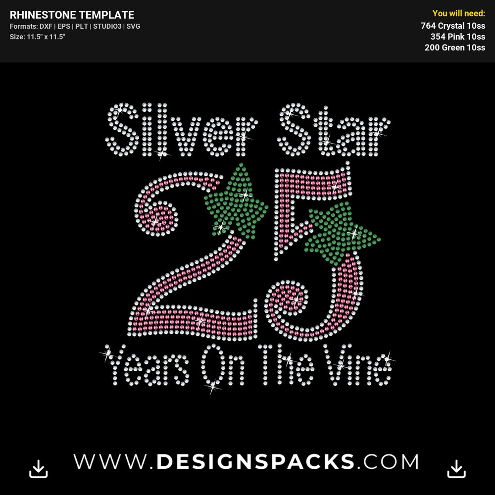 Silver Star 25 Ivy Leaf Rhinestone Digital Template