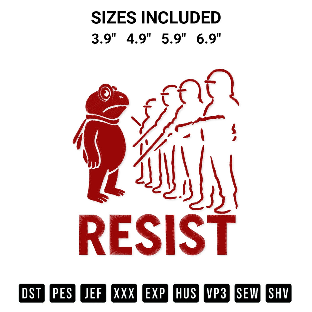 Stitch like a pro with the Resist Frog Embroidery Design embroidery pattern from Designspacks.com. High-quality digital machine embroidery file. Available sizes: 3.9", 4.9", 5.9", 6.9".