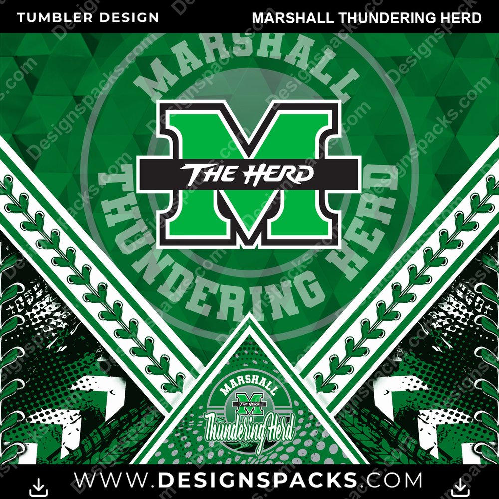 College Sport Diamond Marshall Thundering Herd Tumbler Digital Wrap Design