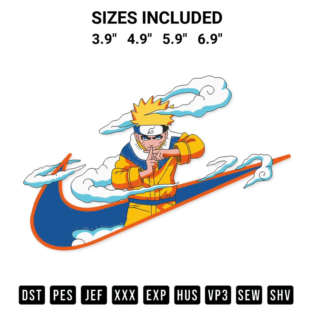 Discover the perfect addition to your crafting collection: Naruto Uzumaki Nike Embroidery Design embroidery file. Instantly available at Designspacks.com. Available sizes: 3.9", 4.9", 5.9", 6.9".