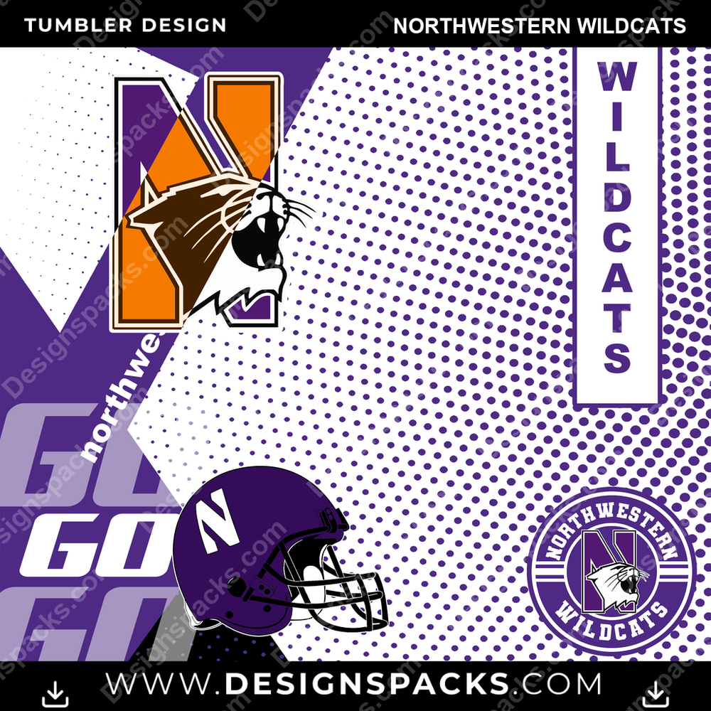 College Sport GO Northwestern Wildcats Tumbler Digital Wrap Design