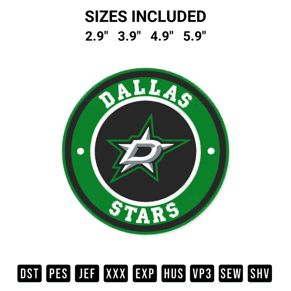 Create amazing crafts with the Dallas Stars Circle Logo Embroidery Design embroidery file. High-quality digital download from Designspacks.com, perfect for beginners and pros. Available sizes: 2.9", 3.9", 4.9", 5.9".