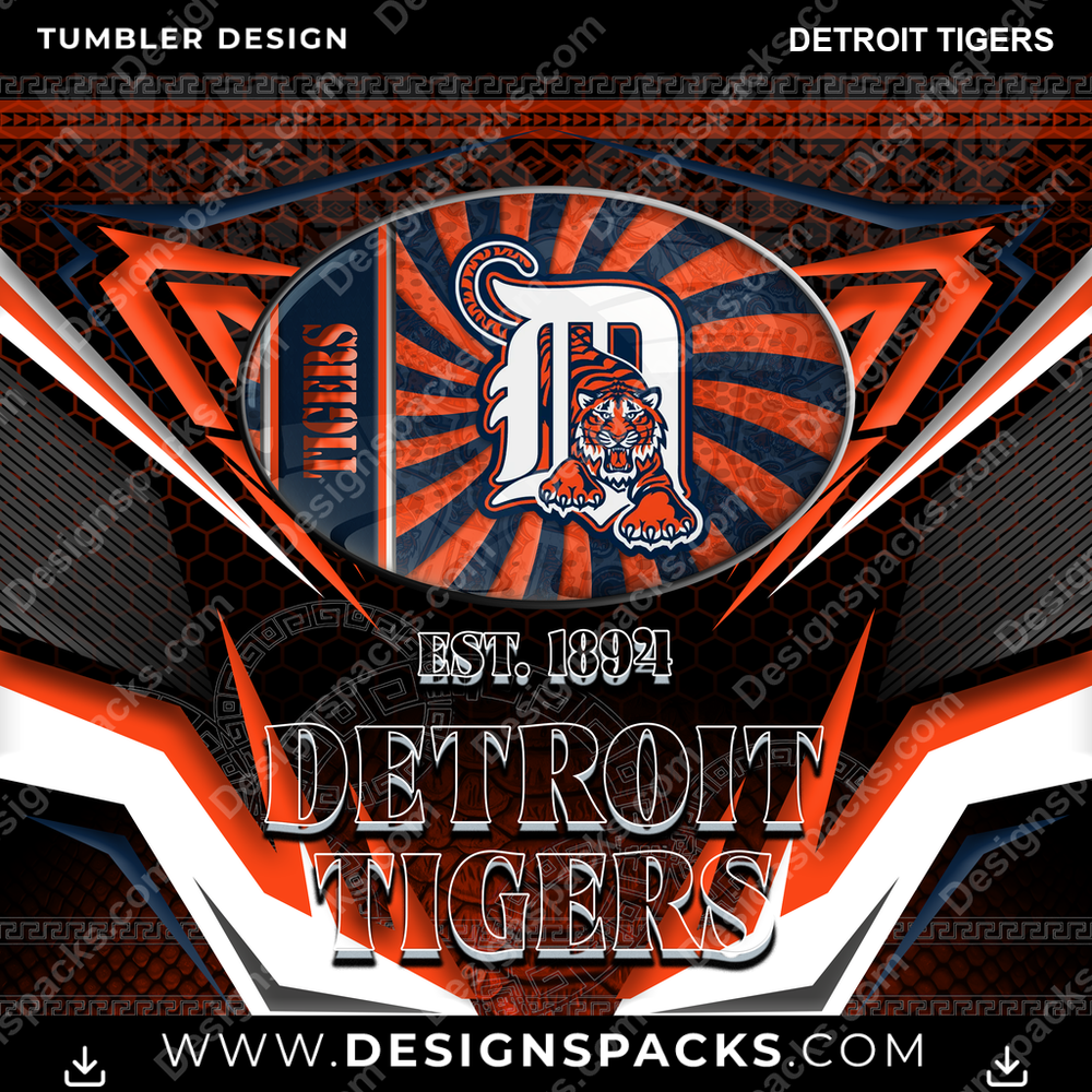 Baseball Tribal Detroit Tigers Tumbler Digital Wrap Design
