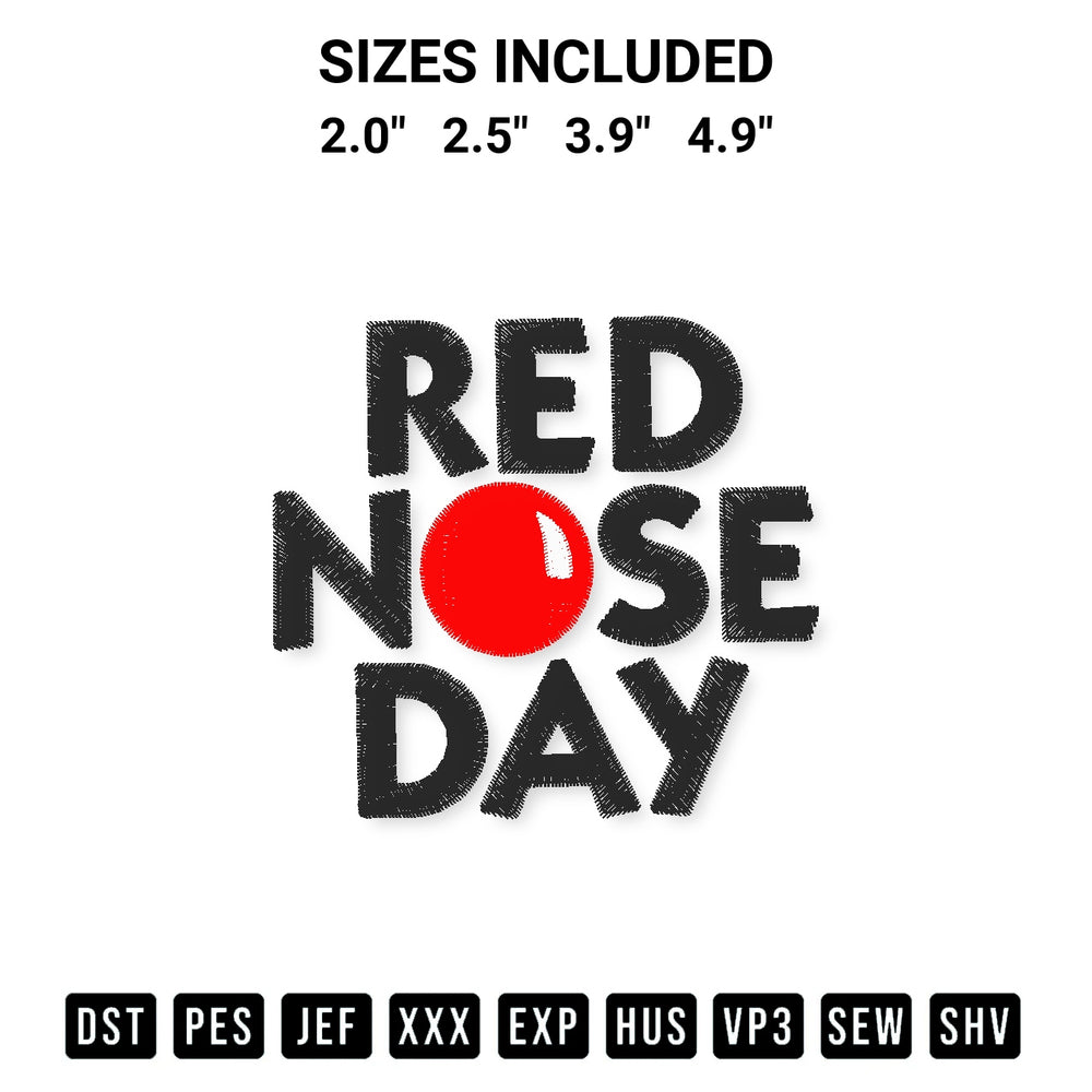 Download the Red Nose Day Logo Embroidery Design machine embroidery design exclusively at Designspacks.com. Premium digitized pattern for apparel and DIY crafts. Available sizes: 2.0", 2.5", 3.9", 4.9".