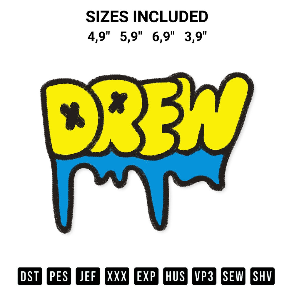 Add a unique touch to your apparel with the Drew Logo Embroidery Design File Embroidery Design embroidery file. Premium instant download available now on Designspacks.com. Available sizes: 4,9", 5,9", 6,9", 3,9".