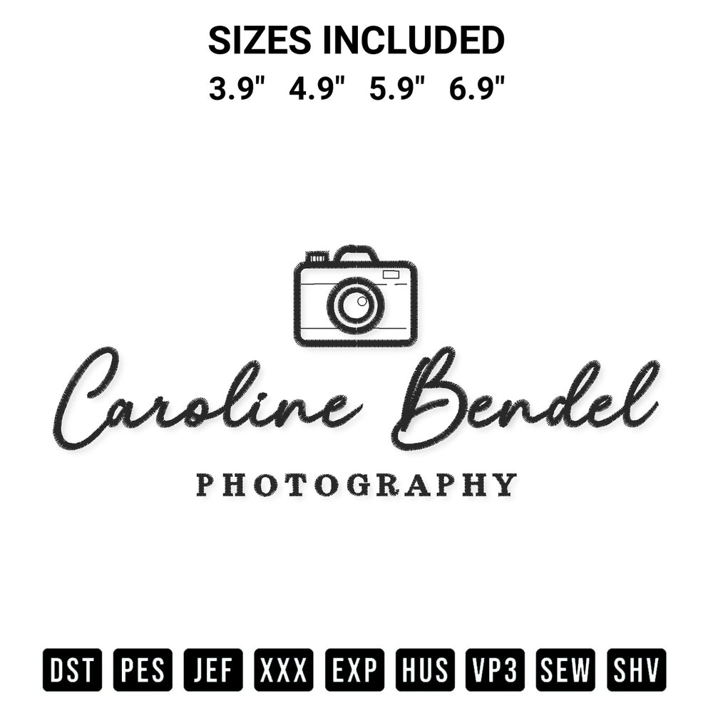 Shop the Caroline Bendel Photography Embroidery Design machine embroidery pattern at Designspacks.com. Beautifully digitized for flawless stitching on any fabric. Available sizes: 3.9", 4.9", 5.9", 6.9".