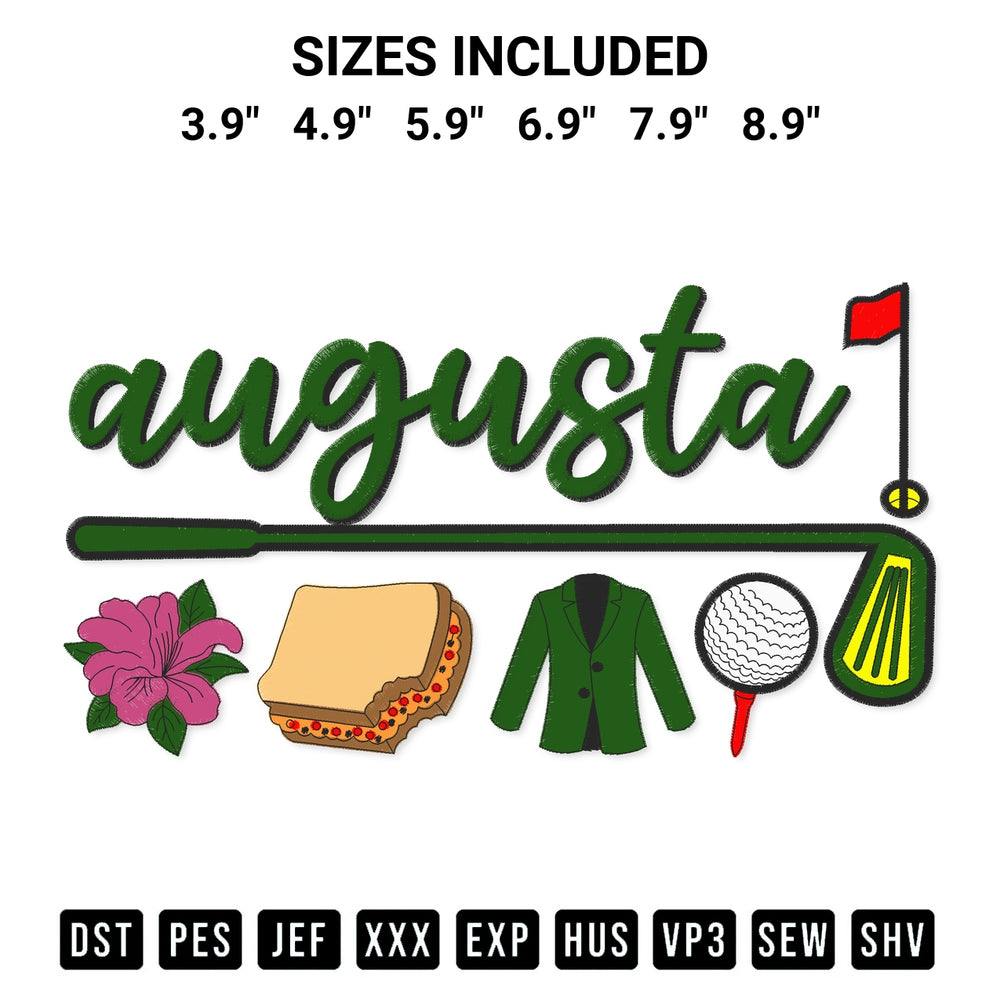 Stitch like a pro with the Augusta Georgia Golf Embroidery Design embroidery pattern from Designspacks.com. High-quality digital machine embroidery file. Available sizes: 3.9", 4.9", 5.9", 6.9", 7.9", 8.9".