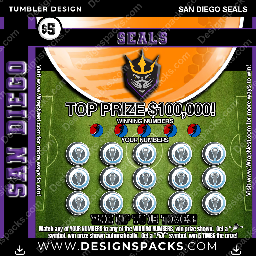 Lacrosse Lottery Ticket San Diego Seals PLL Lacrosse Tumbler Digital Wrap Design Download