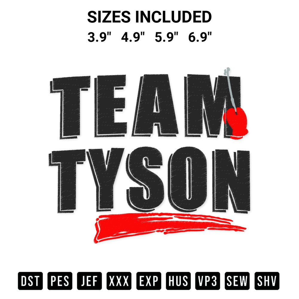 Download the Team Mike Tyson Boxing Embroidery Design machine embroidery design exclusively at Designspacks.com. Premium digitized pattern for apparel and DIY crafts. Available sizes: 3.9", 4.9", 5.9", 6.9".