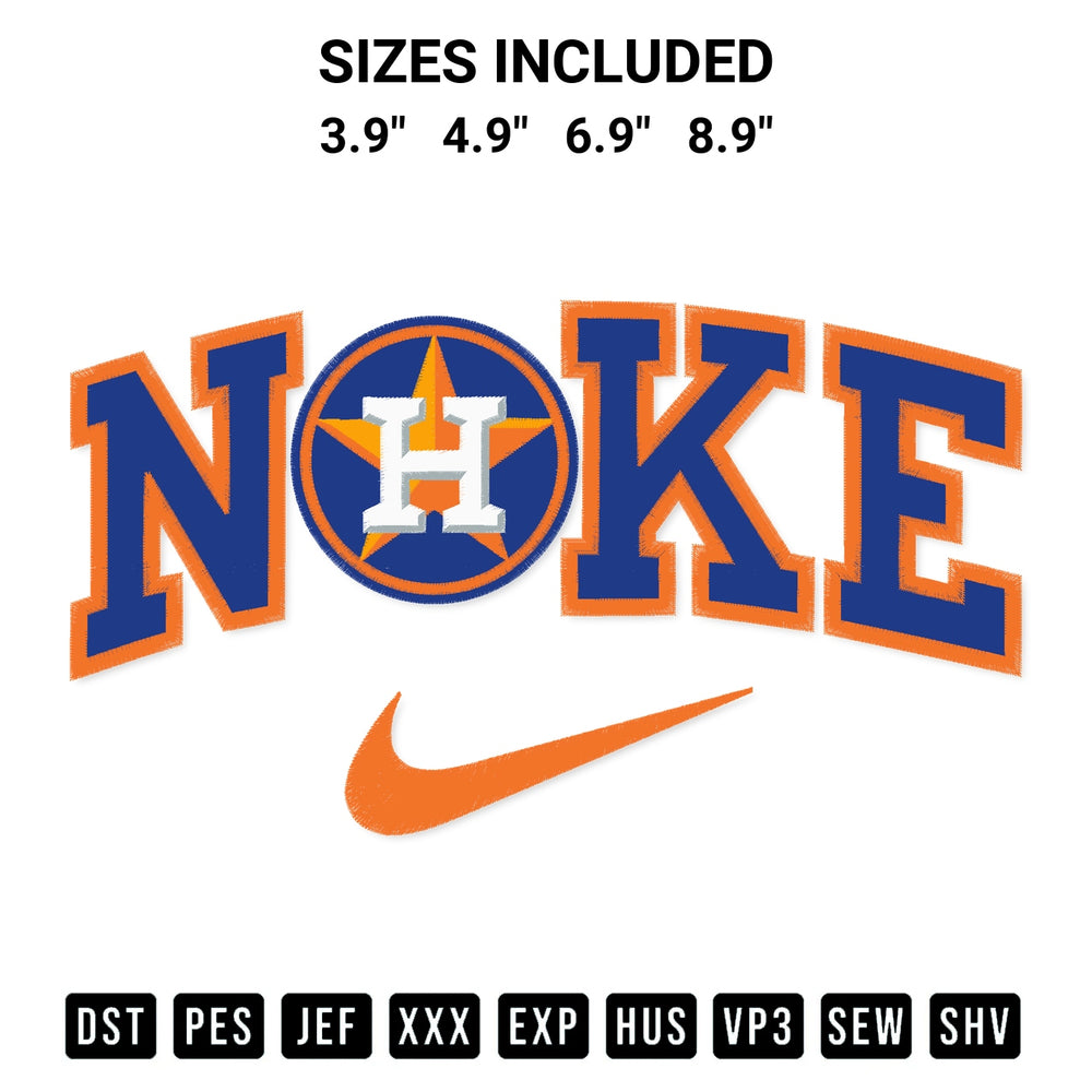 Add a unique touch to your apparel with the Houston Astros X Nike Embroidery Design embroidery file. Premium instant download available now on Designspacks.com. Available sizes: 3.9", 4.9", 6.9", 8.9".