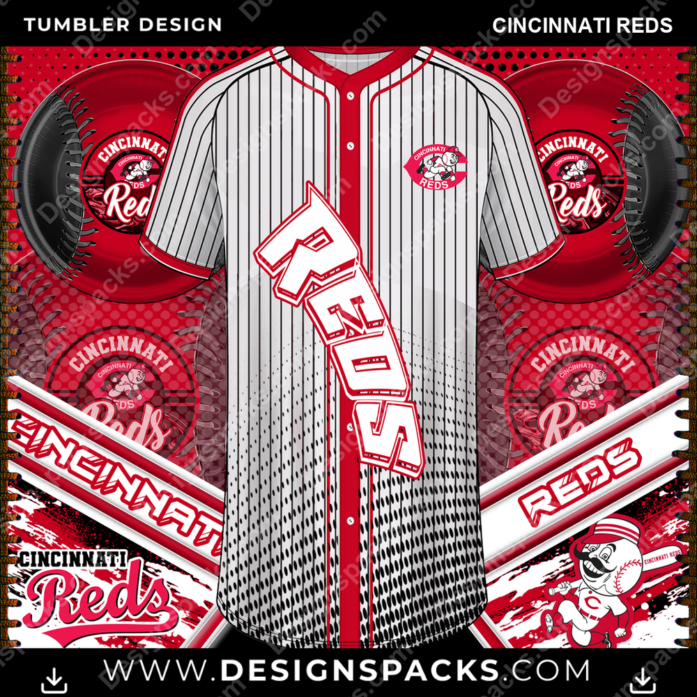 Baseball BB Jersey Cincinnati Reds Tumbler Digital Wrap Design