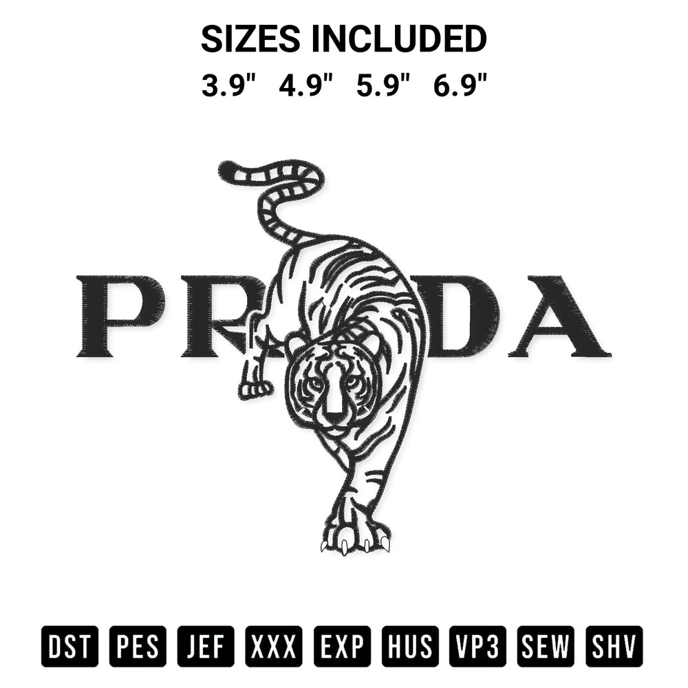 Create amazing crafts with the Prada Tiger Embroidery Design embroidery file. High-quality digital download from Designspacks.com, perfect for beginners and pros. Available sizes: 3.9", 4.9", 5.9", 6.9".