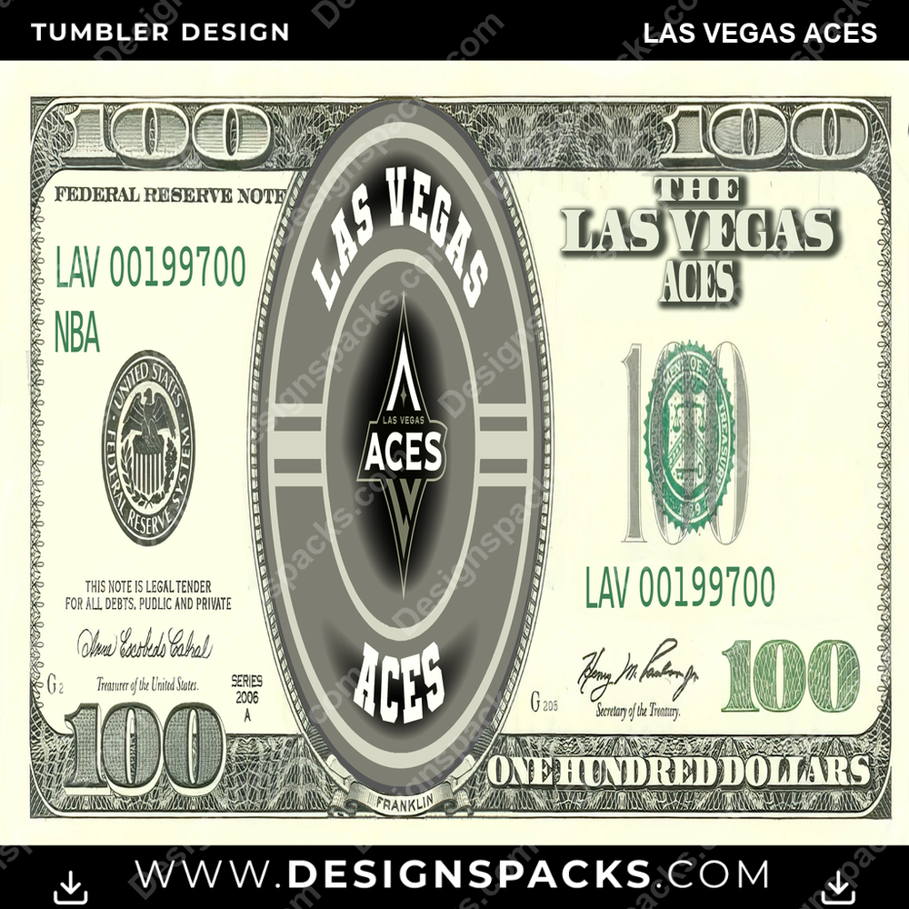 Basketball 100 Dollar Bill Las Vegas Aces NBA Basketball Tumbler Digital Wrap Design Download