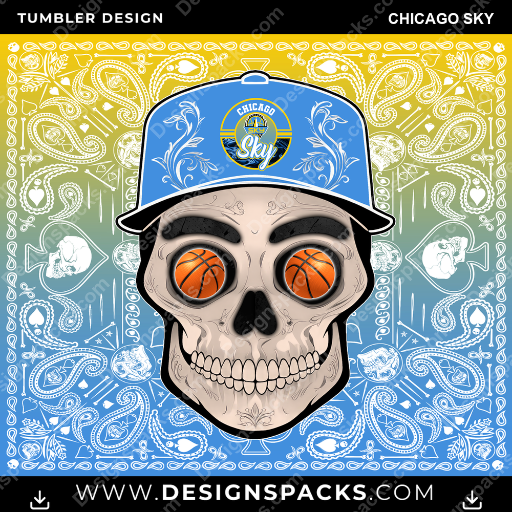 Basketball Skull Handkerchief Chicago Sky Tumbler Digital Wrap Design