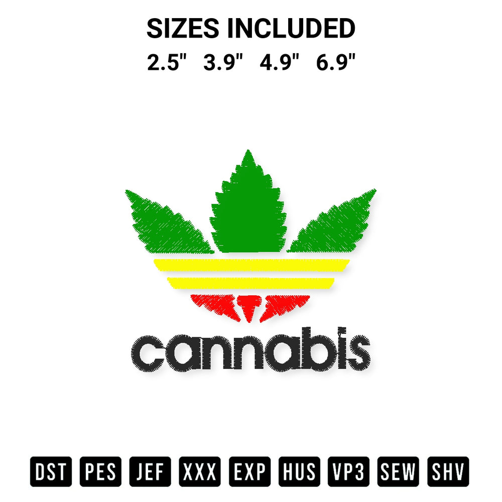 Download the Cannabis Embroidery Design machine embroidery design exclusively at Designspacks.com. Premium digitized pattern for apparel and DIY crafts. Available sizes: 2.5", 3.9", 4.9", 6.9".