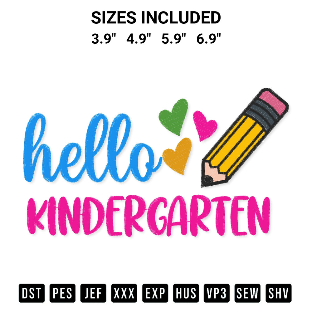 Discover the perfect addition to your crafting collection: Hello Kindergarten Hearts Embroidery Design embroidery file. Instantly available at Designspacks.com. Available sizes: 3.9", 4.9", 5.9", 6.9".