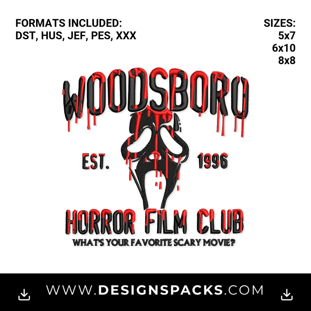 Ghostface Woodsboro Horror Film Club Embroidery Design - Instant digital download pattern at Designspacks.com