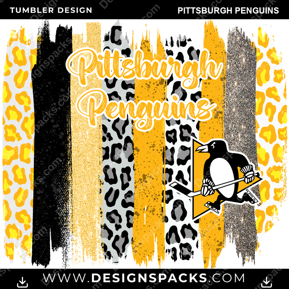 Hockey Brush Strokes Pittsburgh Penguins Tumbler Digital Wrap Design