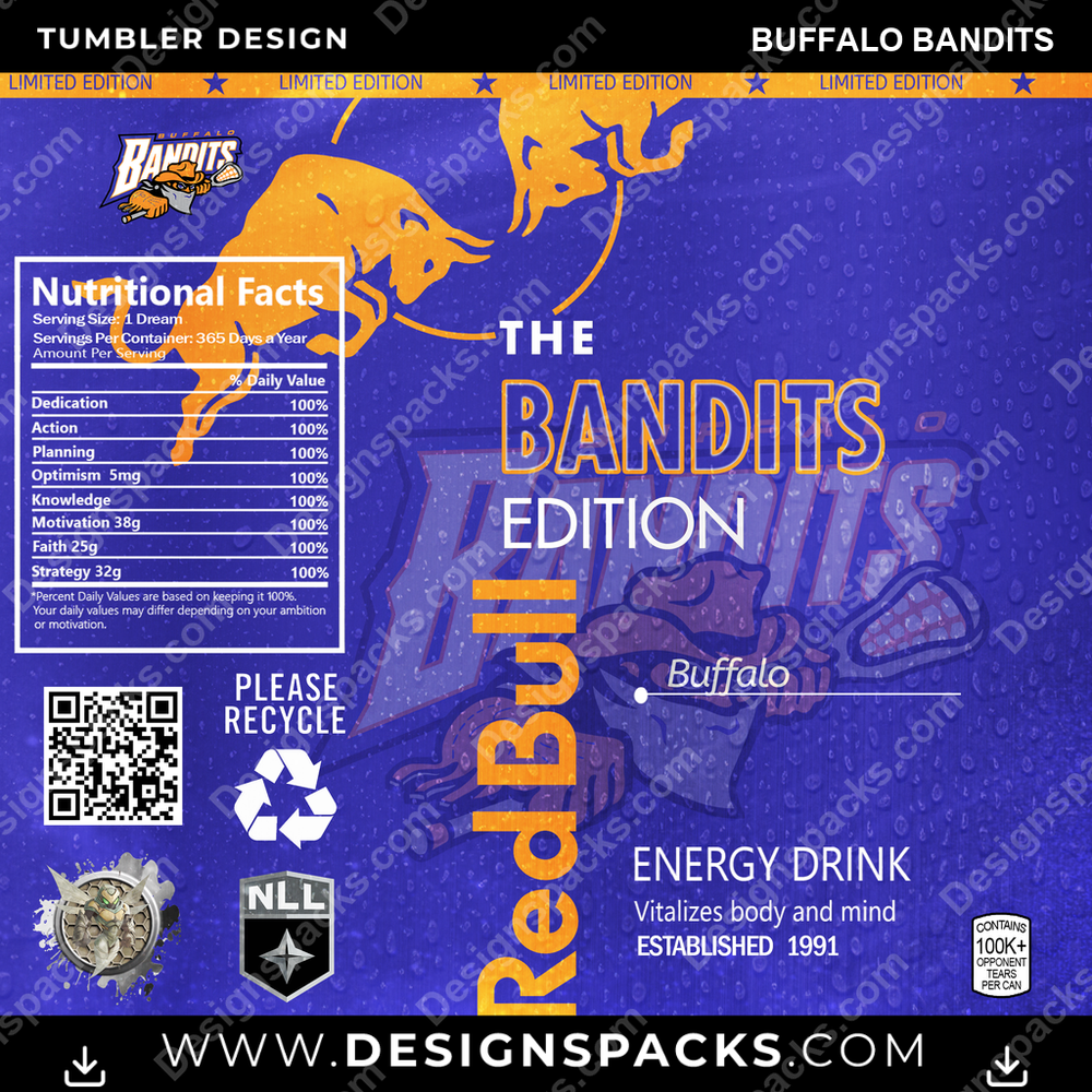 Lacrosse Red Bull Buffalo Bandits Tumbler Digital Wrap Design
