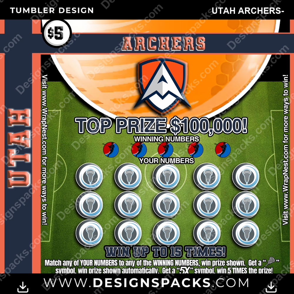 Lacrosse Lottery Ticket Utah Archers- Tumbler Digital Wrap Design