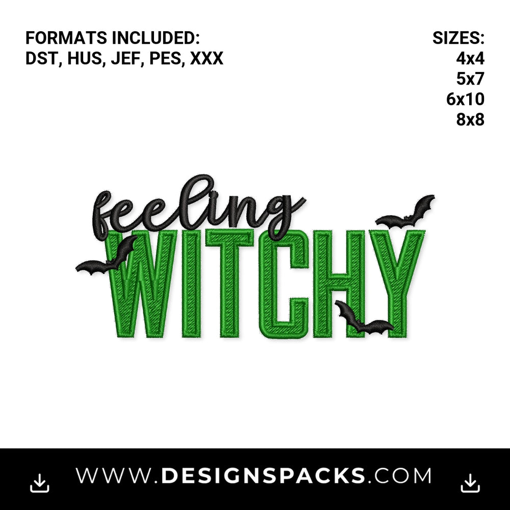 Feeling Witchy Halloween Bats Embroidery Design - Instant digital download pattern at Designspacks.com
