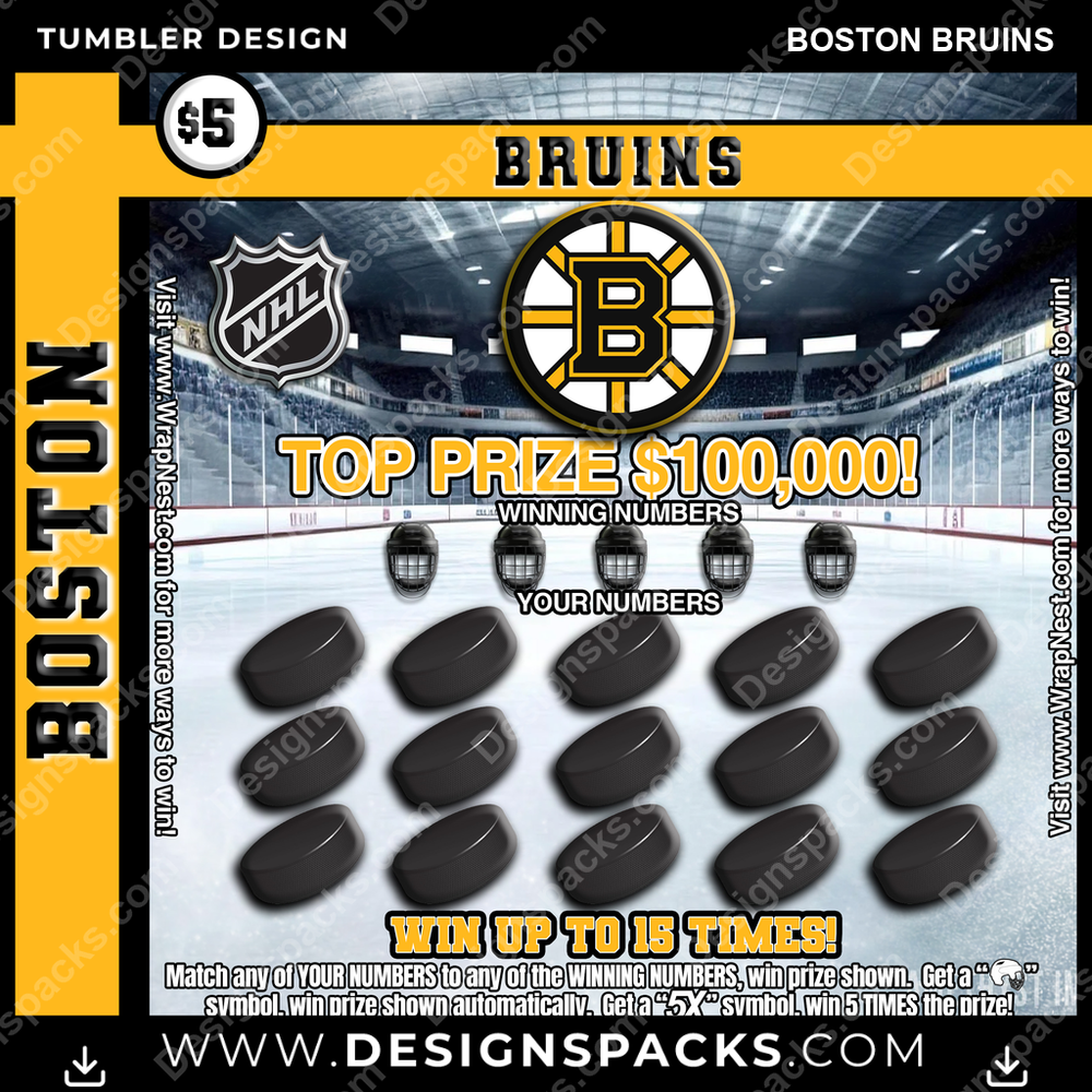 Ice Hockey Lottery Ticket Boston Bruins NHL Hockey Tumbler Digital Wrap Design Download