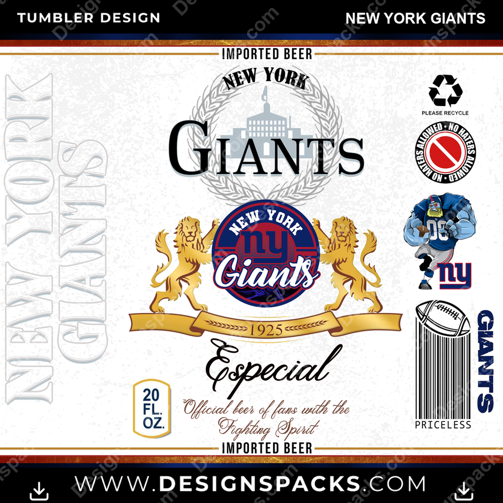 Football Modelo New York Giants NFL Football Tumbler Digital Wrap Design Download