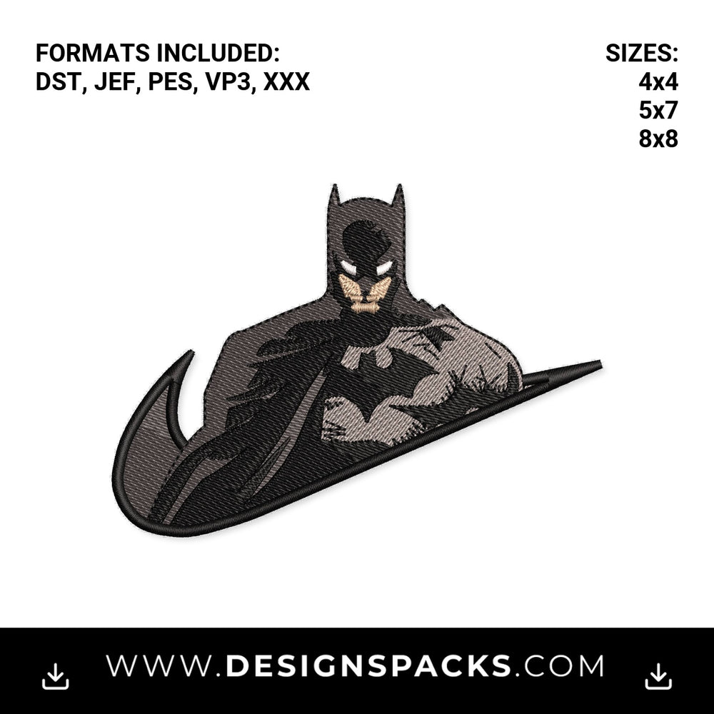Batman Dark Knight Swoosh Logo Embroidery Design - Instant digital download pattern at Designspacks.com