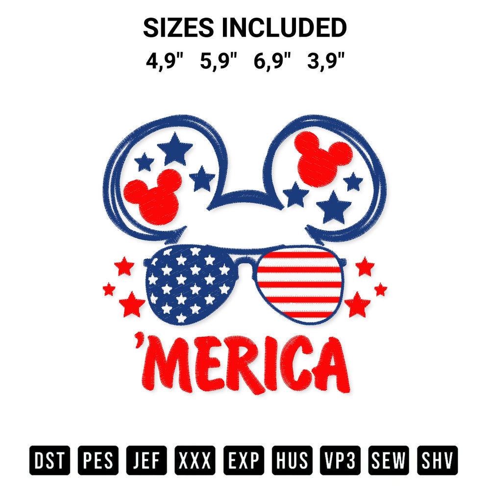 Get the Mouse Mickey American Logo Embroidery Design embroidery design for your custom crafts! Premium digitized files available for instant download at Designspacks.com. Available sizes: 4,9", 5,9", 6,9", 3,9".
