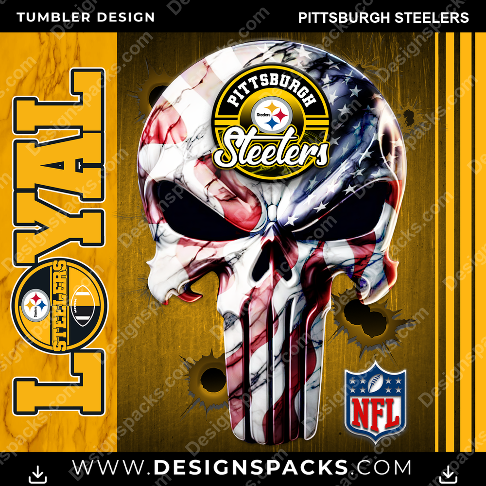 Football Loyal Pittsburgh Steelers NFL Football Tumbler Digital Wrap Design Download