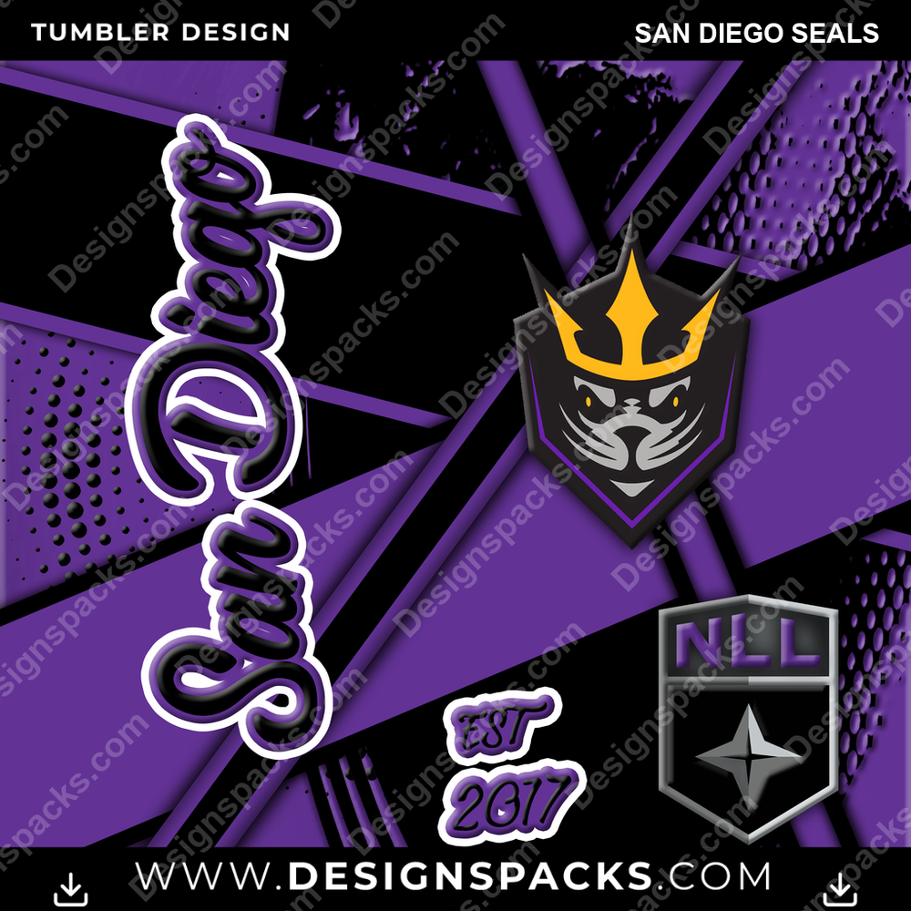 Lacrosse Team Sport San Diego Seals PLL Lacrosse Tumbler Digital Wrap Design Download