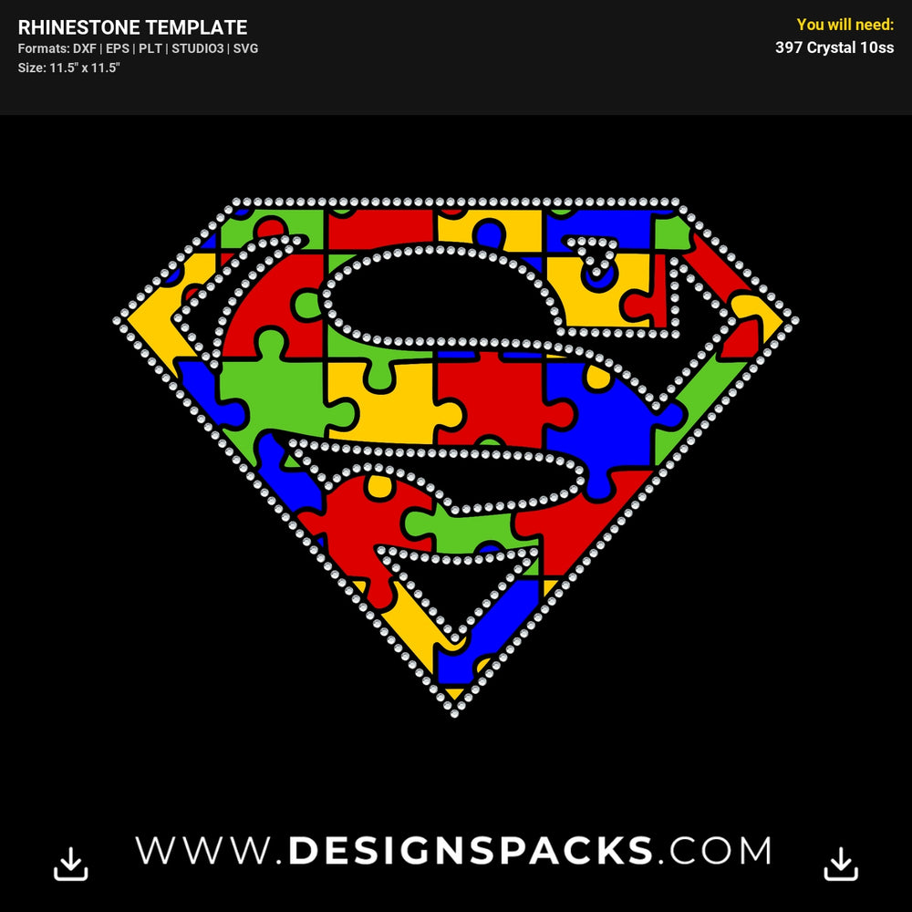 Autism Superman With Vinyl Rhinestone Digital Template