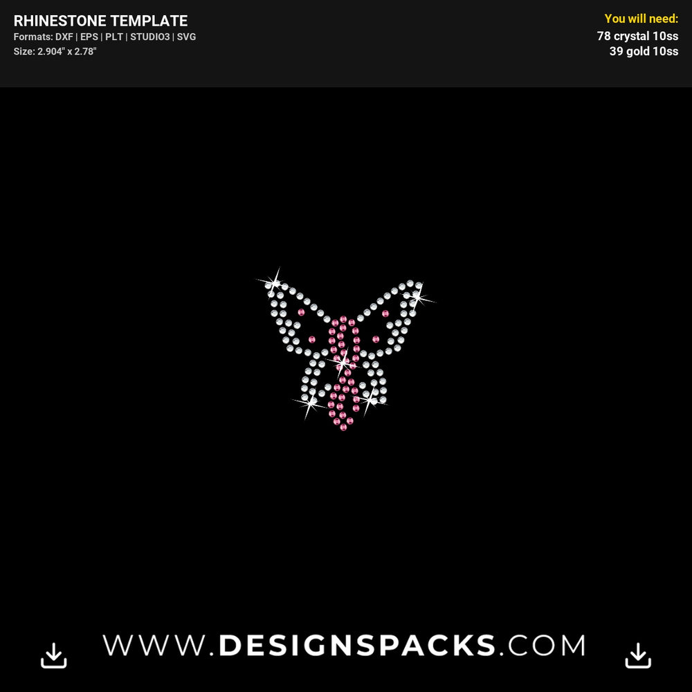 Small Butterfly Pink Ribbon Updated 2 Rhinestone Digital Template