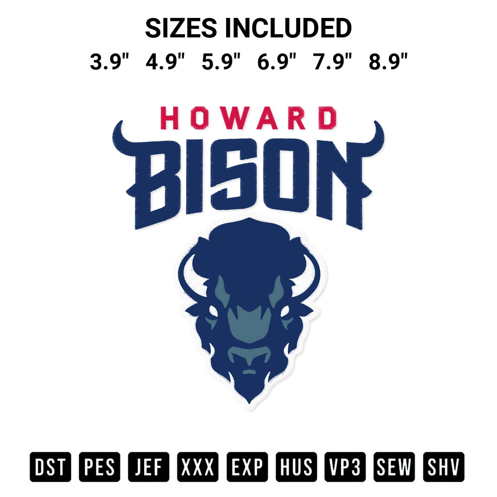 Get the Howard Bison Logo Embroidery Design embroidery design for your custom crafts! Premium digitized files available for instant download at Designspacks.com. Available sizes: 3.9", 4.9", 5.9", 6.9", 7.9", 8.9".