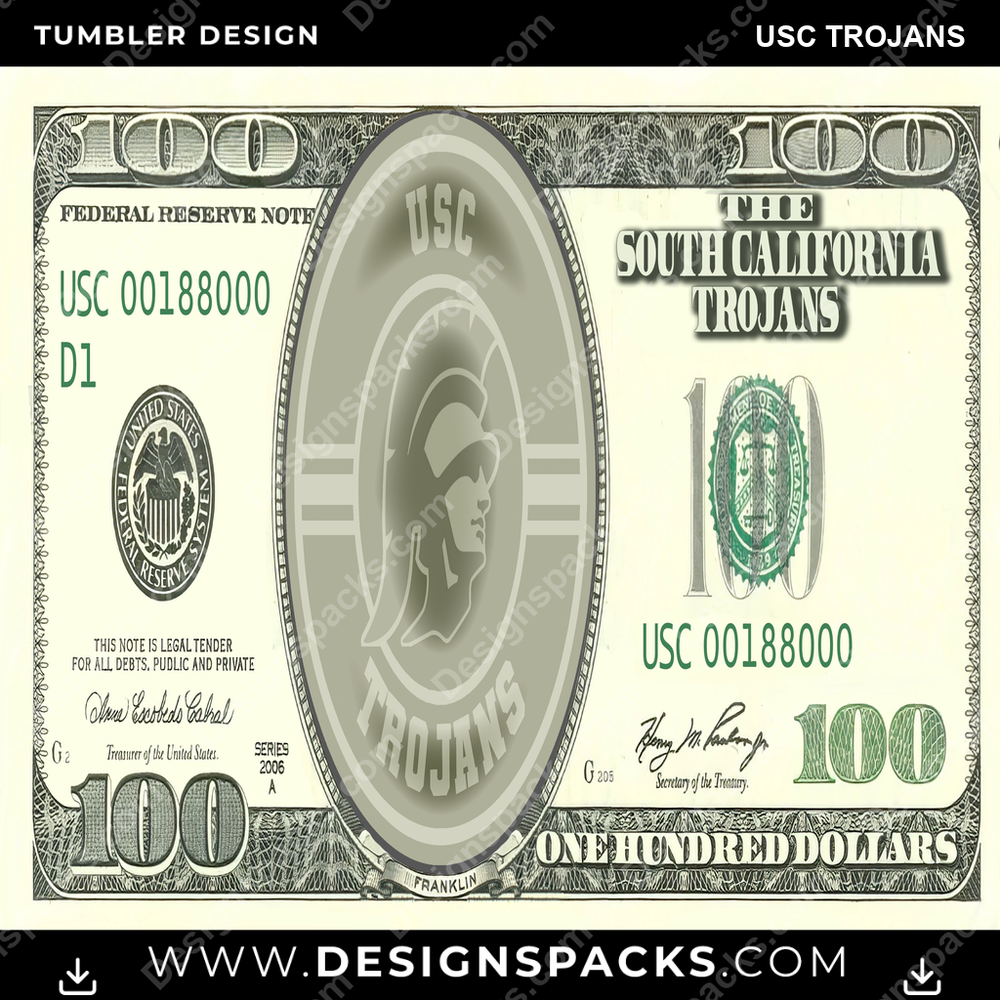 College Sport 100 Dollar Bill USC Trojans NCAA College Sport Tumbler Digital Wrap Design Download