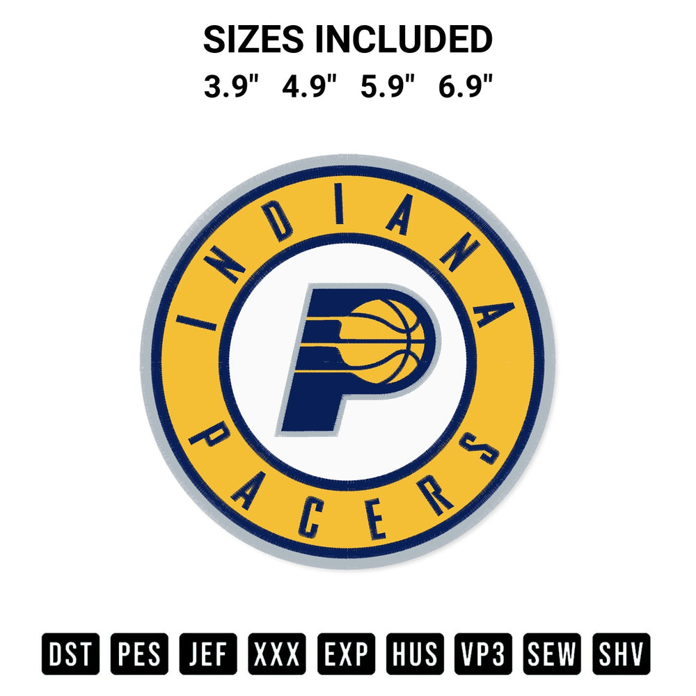 Transform your fabrics with the Indiana Pacers Logo Embroidery Design embroidery design. Instant access to premium digitized patterns at Designspacks.com. Available sizes: 3.9", 4.9", 5.9", 6.9".