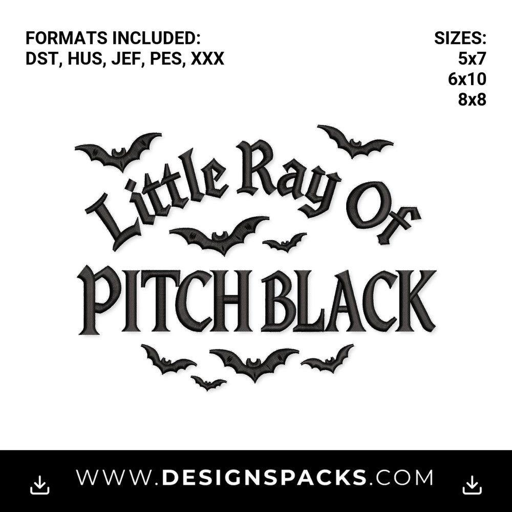 Little Ray Of Pitch Black Gothic Bats Embroidery Design - Instant digital download pattern at Designspacks.com